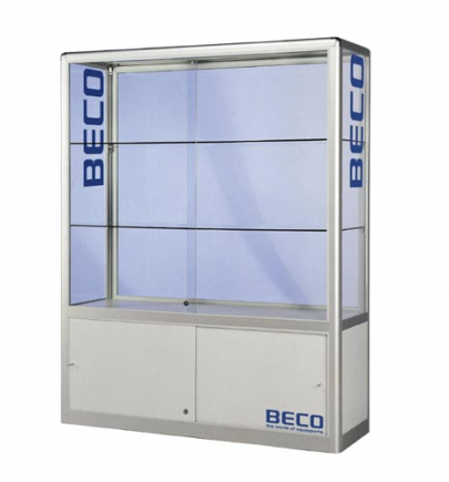 Glasvitrine GPC 1500, 150x40x200 cm, 2 schuifruiten, met onderkast, LED verlichting (10483)