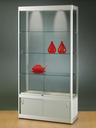 Glasvitrine GPC 1000, 100x40x200 cm, tech, 2 schuifruiten, met onderkast, LED verlichting (10482)