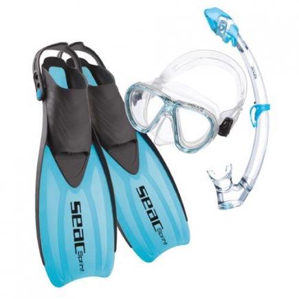 Seac snorkelset Tris Sprint dry top, blauw